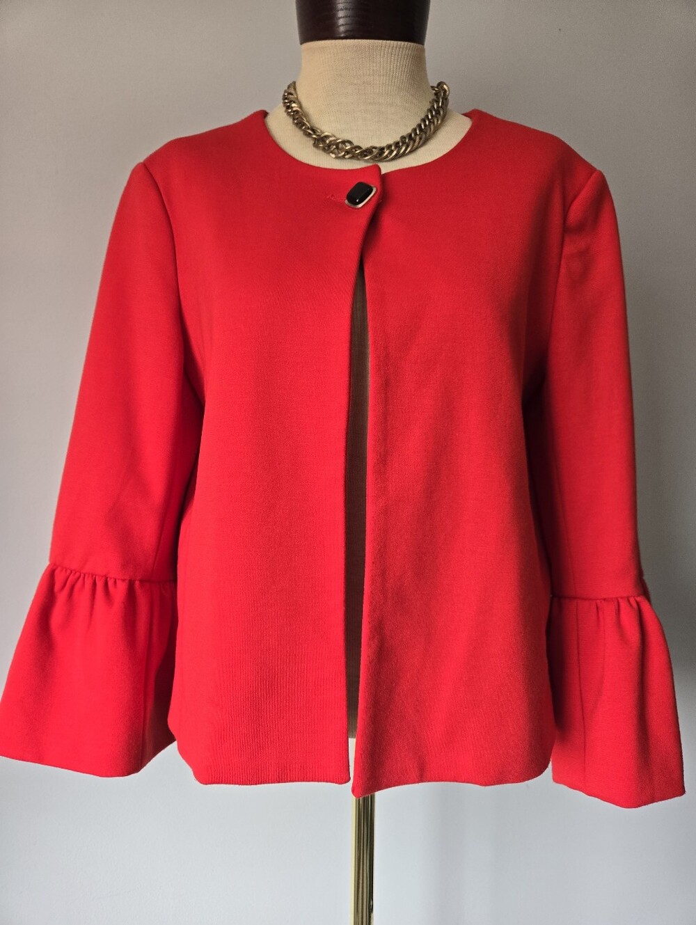Jules & Leopold Vibrant Orangy Red Bell-Sleeve Jacket. Size M